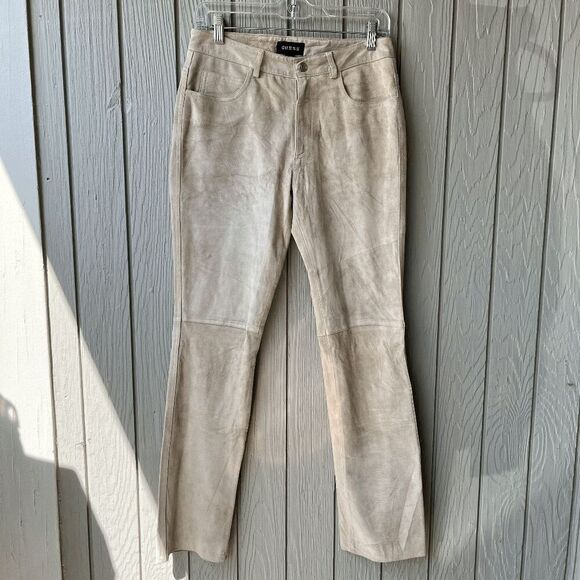 Vintage Guess Genuine Suede Leather Pants Size 6 Beige Straight Leg - Picture 12 of 12